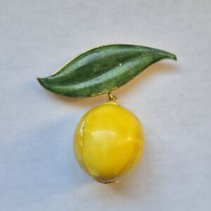 Vintage Sandor Articulated Lemon Brooch – Mid Century Enamel Fruit Pin